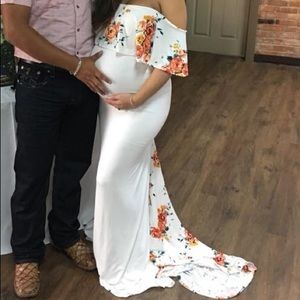 White Maternity off shoulder Floral Dress